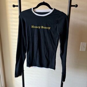 Black Long Sleeve Shirt with Yellow 'Honey Bunny' Text